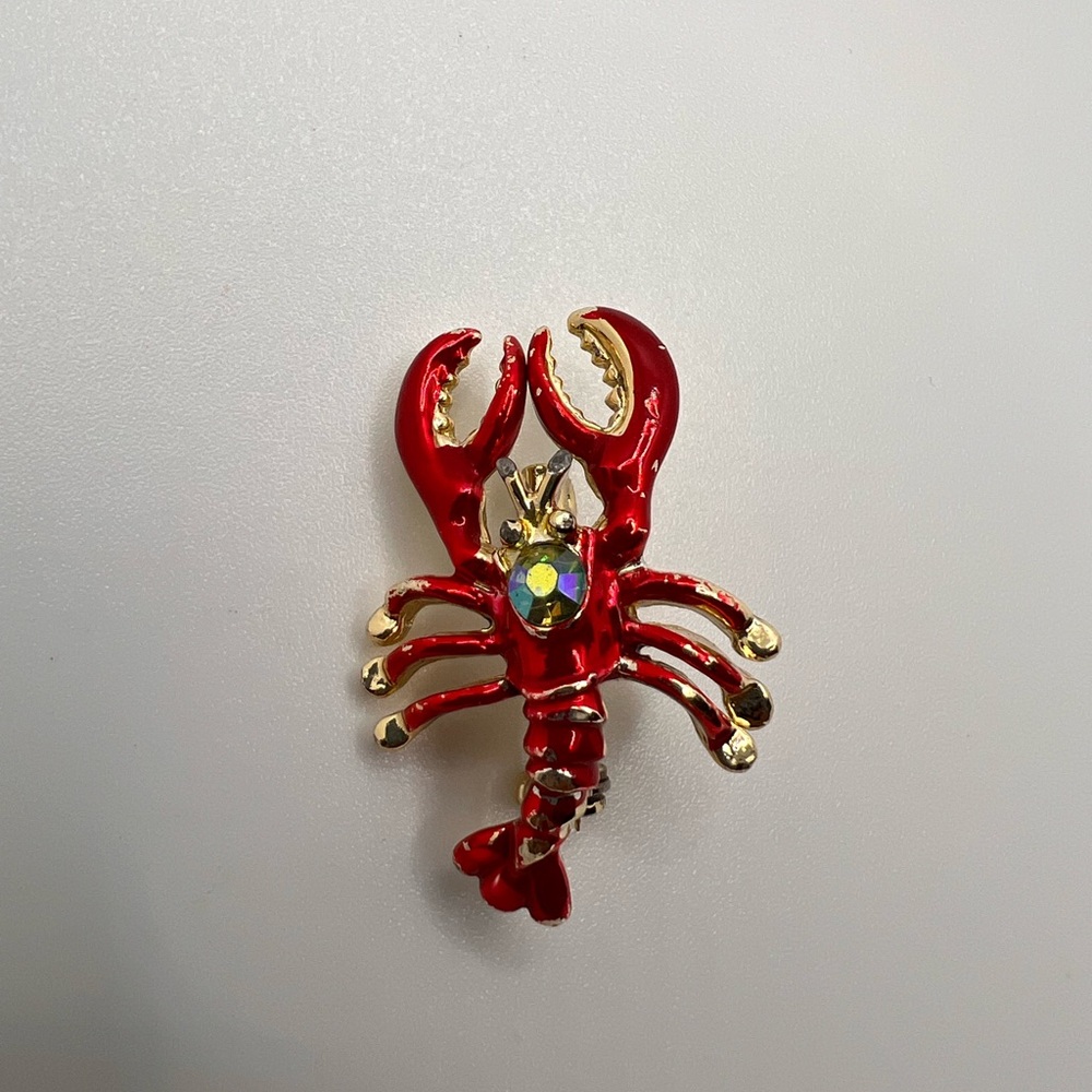 Vintage Red and Gold Lobster Brooch Art Deco Style